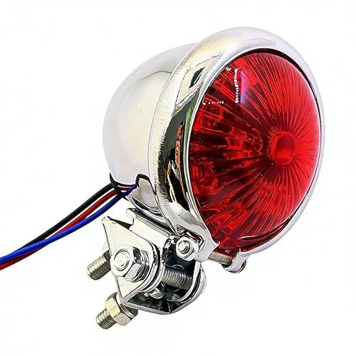 Yecnecty 1PC Vintage Universal Chrom Motorrad Rücklicht LED Lampe Stahl Rote Linse Runde Motorrad Schwanz Bremse Anzeige