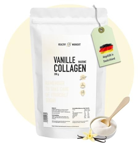 Vaniljcollagepulver med marint kollagenhydrolysat – bioaktiv – peptid typ I-III – söt med ekologisk erytrit – hälsosam träning