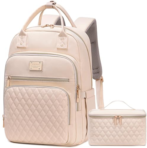 Weitars Lunchryggsäck för kvinnor, 15,6 tums bärbar dator ryggsäck reseryggsäck för kvinnor, arbetsryggsäck, lärare sjuksköterska ryggsäck, BEIgE, Large, Modern