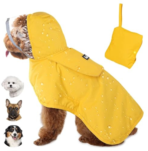 Lukovee Dog Raincoat, Adjustable Dog Rain Jacket with Clear Hooded Double Layer for Large Medium Small Dogs Puppies, Waterproof Rain Coat Poncho with Reflective Storage Pocket & Rim (XS, Y)
