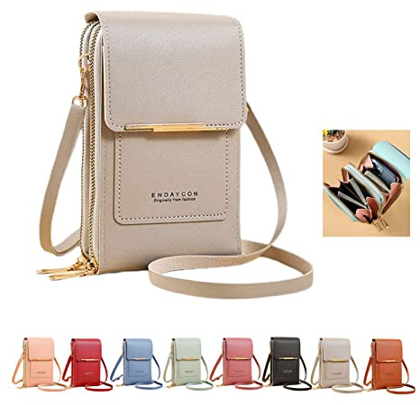 Yebutt Cross Body Bag Women with Multi-Pockets, Leather Ladies Cross Body Handbags Phone Pouch with Long Strap Zips Card Slots, Cellphone Shoulder Bags Coin Purse Wallet (Grey)