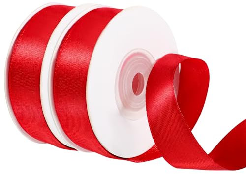 2 Rollen Geschenkband Rot, 2 cm X 22 m Satinband Schleifenband Rotes Band Geschenkbänder Satinbänder für Dekor Hochzeit Geburtstag Geschenkverpackung
