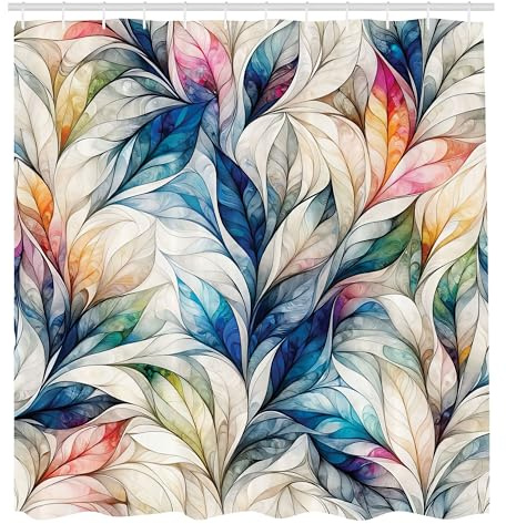 ABAKUHAUS Vistoso Cortina de Baño, Arte de Hojas de fantasía agrupadas, Material Resistente al Agua Durable Estampa Digital, 175 x 200 cm, Aqua Beige Multicolor