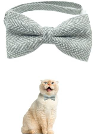 Chic Sicherheitshalsband für Katzen und kleine Hunde, gewebt, gestreift, mit Fliege, festlicher Stil, verstellbar, 22,9 - 30 cm, Beige