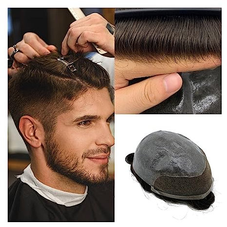 Haar-Toupet für Männer, Toupet für Männer, Haarteile mit 20,3 x 25,4 cm dünner Haut, PU-Basis, Schweizer Spitzenfront-Haarsystem, Ersatz, 15,2 cm indische Echthaar-Perücken-Einheiten, 2 dunkelbraune