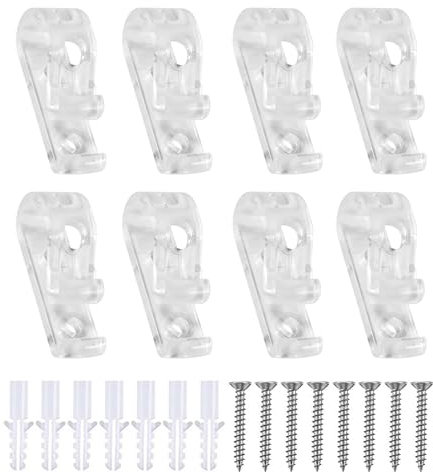 8 Pcs Blind Cord Safety Device Clear Roller Blind Clips,Plastic Roman Roller Blind Chain Cord P Clips Hooks,Roman Blind P Clip,Blind Safety Clips for Cord for Blinds with 16 Screws,16 Plastic Pillars