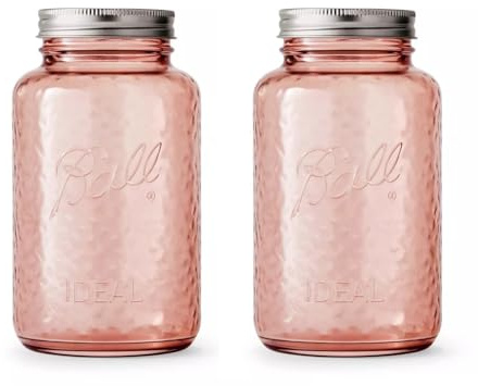 Ball Collectors Edition Vintage Rose Colored Canning Jars, Regular Mouth Quart Jars with Lids and Bands, 32 Oz Each, Pack of 2, 2166214-2PK
