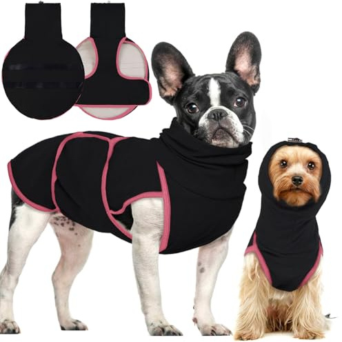 Hjyokuso Chaleco para perro, chaqueta para aliviar la ansiedad, abrigo calmante con capucha para perros pequeños, truenos y fuegos artificiales