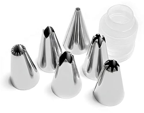 6 Stück Große Spritztüllen aus Edelstahl, Edelstahl Spritztüllen Groß, für Kuchen, Muffins und Brandteig, Backzubehör für Backanfänger und Profis, Langlebig, Rostfrei und Spülmaschinenfest
