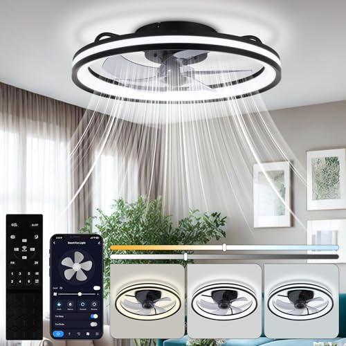 Daromigo Deckenventilator mit Beleuchtung, 64W Dimmbare Deckenleuchte mit Fernbedienung und APP, 3 Farbtemperatur 6 Geschwindigkeiten Ventilator licht, Timer Ventilatorlicht 50CM