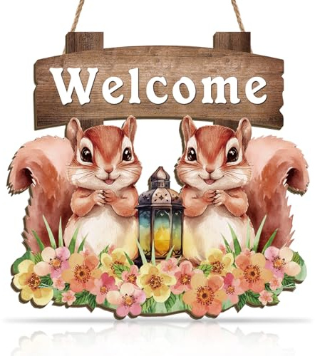 ANHUIB Willkommensschild Haustür Frühling Welcome Schild Outdoor Bunt Blume Willkommensschild Herzlich Willkommen Schild Blume Holzschild Plaque Garten Dekoration Willkommen Türschilder Hängenden Deko