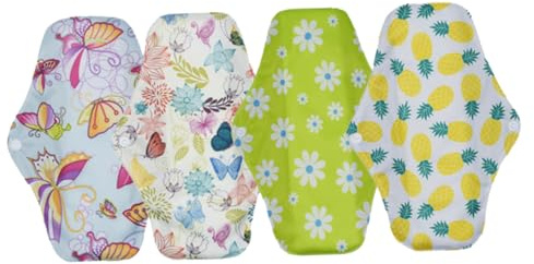 minkissy 4 Stück-pack Waschbare Damenbinden aus Bambuskohle Wiederverwendbare Menstruationsbinden mit Knopfvorrichtung Atmungsaktive Stoffbinden für Frauen Zufällige Farbe Zufälliger Stil