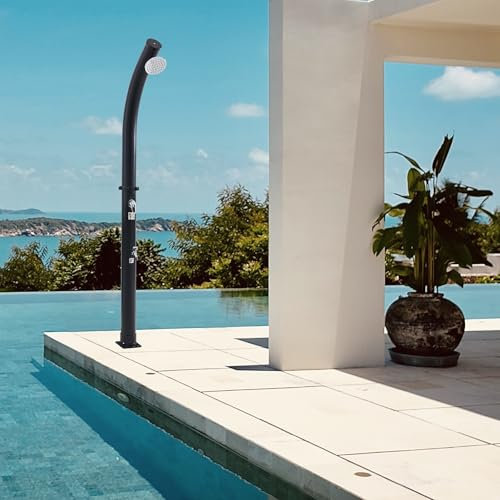 casa.pro Doccia Solare da Esterno 18L con Soffione Girevole Miscelatore e Rubinetto Lavapiedi Doccia Estiva per Piscina Campeggio e Giardino 216 cm Nero