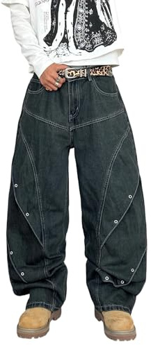 DFGIGT Mens Baggy Jeans Patchwork Y2k Hip Hop Wide Leg Denim Pants Casual Loose Fit Trousers Streetwear 2000s Jinco Oversized Extreme Motion Relaxed Skater Skateboard,C12 Blue,Medium