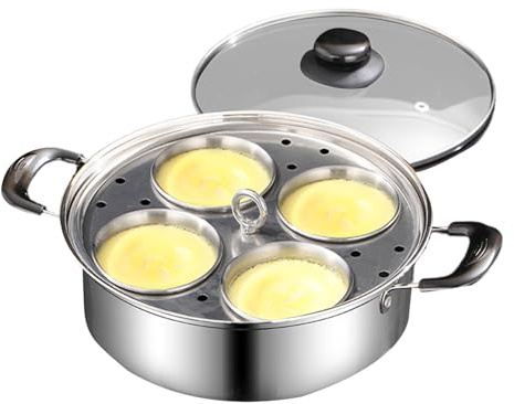 Egg Poacher for Induction Hob, 4 Cups Egg Poacher Pan, Stainless Steel Poached Eggs Cooker, Non Stick Steamer Pan for Breakfast Brunch Cooking