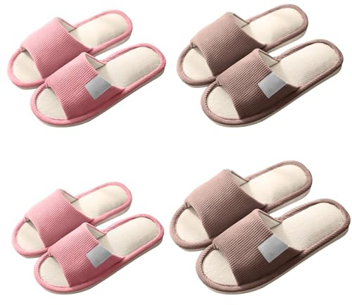 4 par unisex hotelltofflor set, gästtofflor hotelltofflor, linnetofflor, öppen tåtofflor, gästtofflor för kvinnor och män, tvättbara badtofflor för spa, fest, hotell
