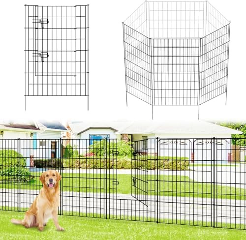 Thealyn - Clôture de jardin 101 cm H x 71 cm L | 9 panneaux + 1 porte | Clôture pour animaux de compagnie en métal antirouille pour extérieur, panneau de clôture de jardin pour bordure de cour, patio