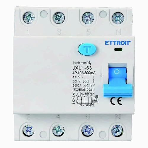 IXTRIMA Interruttore Differenziale Puro 4P 40A 300mA 380V-6KA CLASSE A 300mA per Guida DIN - 4 Moduli DIN - Protezione Circuiti e Sicurezza Impianti