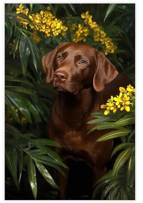 XYSWDD Impression sur toile murale avec inscription « A Chocolate Labrador retriever sitting next to a tree with flowers and vignes in summer » - 40 x 60 cm