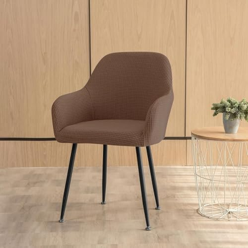 Fundas de Silla de Comedor con Brazos Elásticas, Cubiertas Ajustables con Respaldo para Salón Oficina Hogar Estilo Nórdico Moderno, Fácil Instalación(Dark Brown,2PCS)