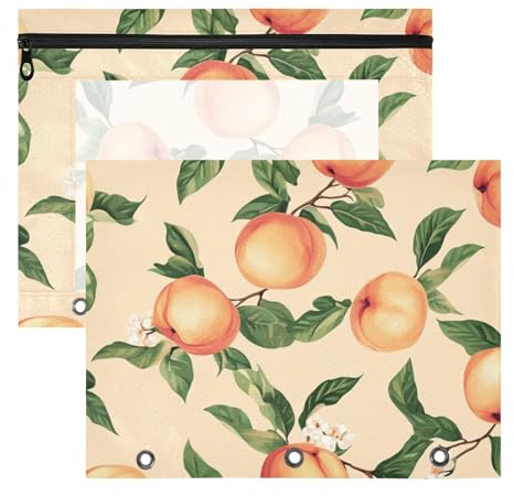 WDdZzyy Funny Peach Fruit Beige Binder Pencil Pouch Multi-Purpose Pen Holder Case for A4 Paper Letter 2 Pack Teacher Classroom Supplies