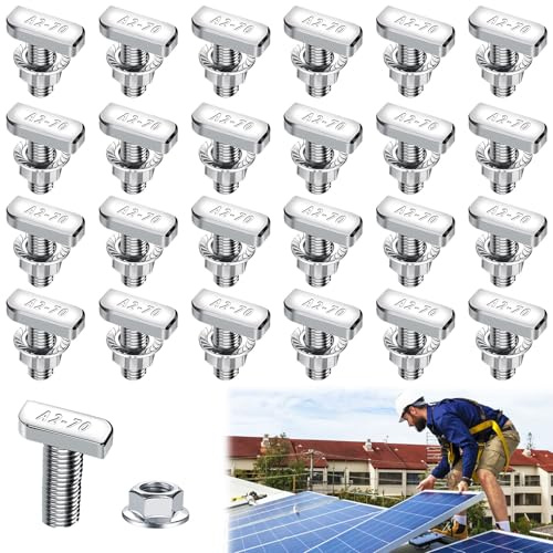 Spetsbst Lot de 24 vis à tête marteau M8 en acier inoxydable M8 x 20 mm - Vis et écrous à bride M8 - Pour serre, rail de montage solaire, photovoltaïque (M8 x 20 mm)