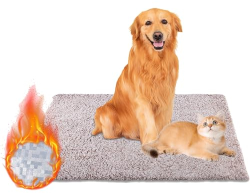 Snrtevu Selbstheizende Wärmematte, Katzencare Wärmematte, Weich & Kuschelige, Selbstheizende Katzendecke, Leichte Reinigung Durch Abnehm- Und Waschbaren Bezug, Ohne Strom (50 * 70cm,Khaki)