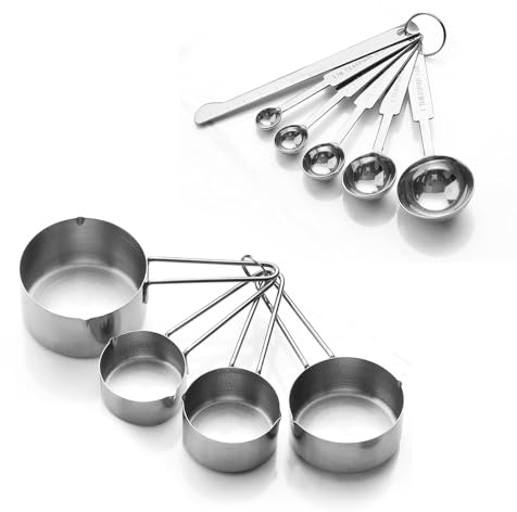 11-teiliges Messlöffel-Set aus Edelstahl – Backmess-Set – Rostfreie, verstärkte Messbecher mit Abstreifer