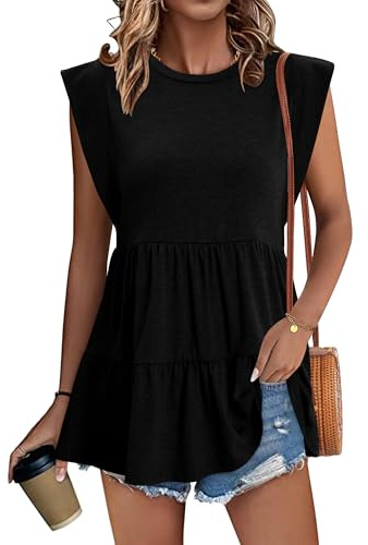 Magritta Women Tops Cap Sleeve Crew Neck Shirts Babydoll Peplum Top Casual Loose Blouse for Leggings