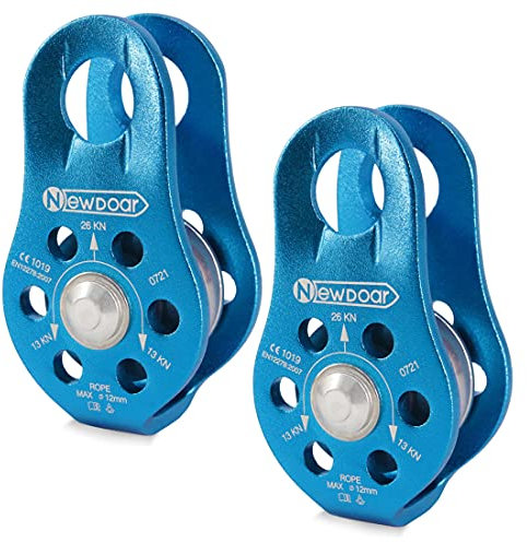 NewDoar CE certifié 28KN/6298lb Chariot latéral Fixe à Micro poulie pour l'escalade, Le Levage de Sauvetage et l'entretien de l'attelage(Bleu 2 pièces)