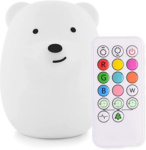 Tekemai Night Light for Kids, Bedside Lamp for Children/Adults, Multicolor Light with Remote Control, Break Resistant, Eye Caring, Big Size, Adjustable Brightness & Color, Timing function - Large Bear