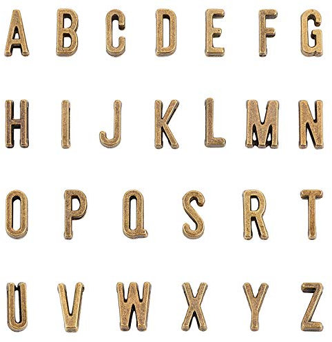PandaHall 156 Stück 6 Sets Alphabet A-Z Perlen Letter Charms Alphabet Buchstabe AZ Charms Slide Alphabet Buchstaben Für 7mm Flachlederarmband Gleitarmbänder Armband Halskette, Antik Bronze
