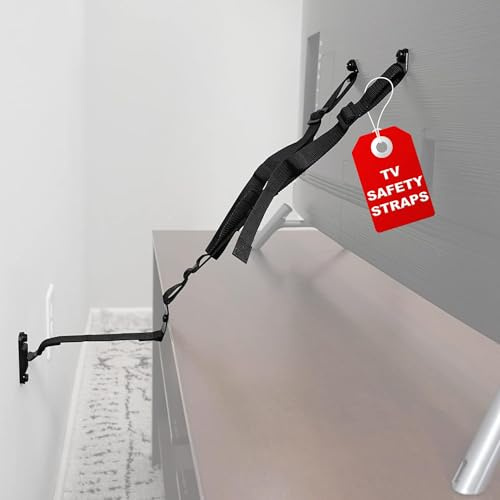 ECHOGEAR Cinghie di sicurezza per TV a schermo piatto – ancorare TV fino a 90 pollici a mobili o alla parete – cinghia anti-ribaltamento preassemblata include tutti gli accessori per proteggere il