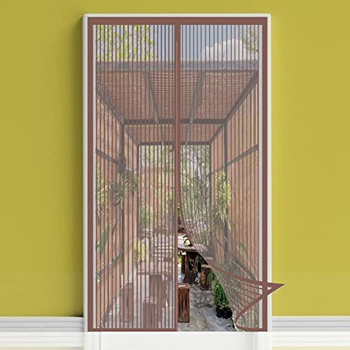 GOUER Magnetic Screen Door Curtain, 100x230cm Mosquito Bug Protection Insect Mosquito Door Screen Easy to Install Without Drilling, for Kitchen/Bedroom/Air Conditioner Room, Brown