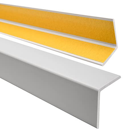 QUEST Winkelprofil 40x40mm – Selbstklebendes PVC-Gummi Kantenschutzprofil, Elastischer Eckschutz, Kunststoffwinkel für Kanten & Ecken, Hellgrau, 80cm