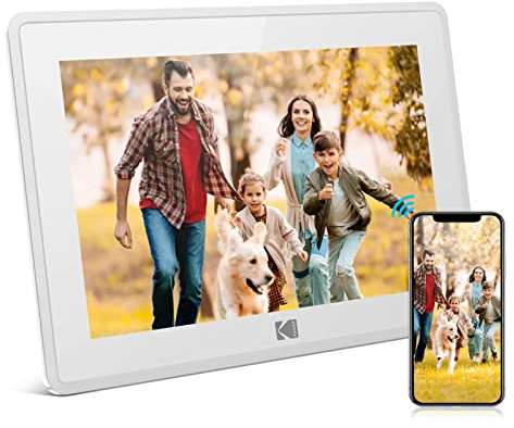 KODAK Digitaler Bilderrahmen 10,1 Zoll WLAN Elektronischer Bilderrahmen HD IPS Touchscreen Smart Fotorahmen Cloud mit App,16GB Speicher, Automatischer Rotation, Teilen von Bildern, Musik, Videos, Weiß