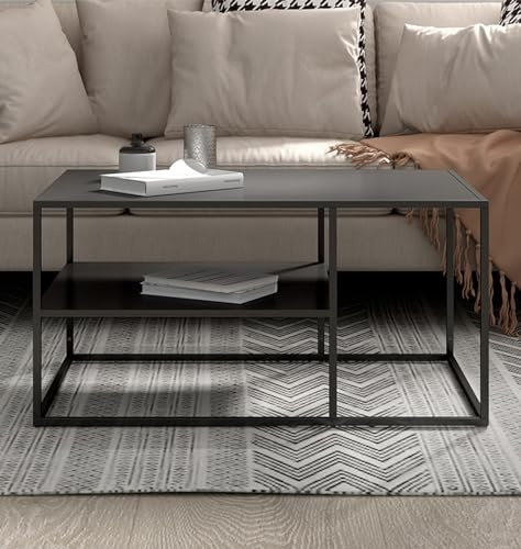 Hallowood Furniture Bewdley Modern Metal Black Coffee Table with Shelf