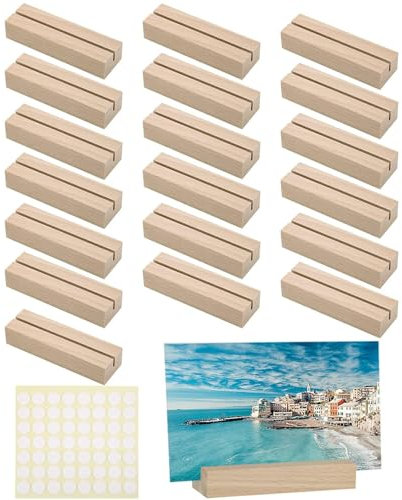 FAOKZE 20 Stück Holz Kartenhalter, Tischkartenhalter Holz mit Doppelseitigen Klebstoff, Namesschild Fotohalter, Postkartenhalter für Restaurants, Hochzeiten, Bankette und Partys Fotoständer