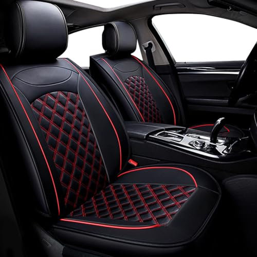 WANGIRL Sitzbezüge Auto Vordersitze 2 Stück, Autositzbezüge PU Leder Universal Set, Kompatibel mit Den Meisten Limousinen und SUV (Schwarz Rot)