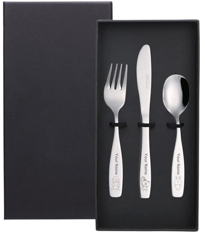 Exzact Posate per bambini personalizzate 3 posate per bambini (3 pezzi - nome personalizzato)