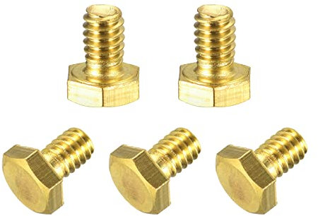 sourcing map Laiton Hexagon Boulons, 1/4-20x3/8 5pcs Entièrement Fileté Grade 4.8 Solide Laiton Hexagon Tête Boulon Machine Vis
