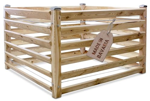 Compostiera moderna singola, ca. 100 x 100 cm, altezza 80 cm, in legno massello di larice, compostiera in legno massiccio