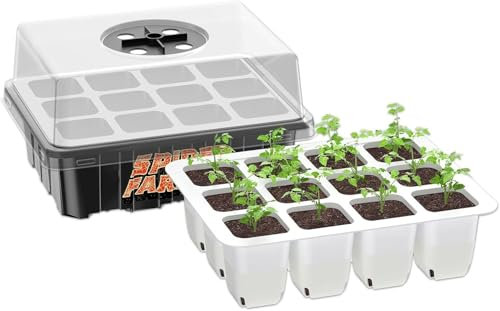 Spider Farmer Invernadero de Interior 4 Unidades de 12 Celdas Mini Invernadero con Tapa y Ventilación Bandejas de IniciacióN Bandeja de Cultivo para Plantas de Semillero