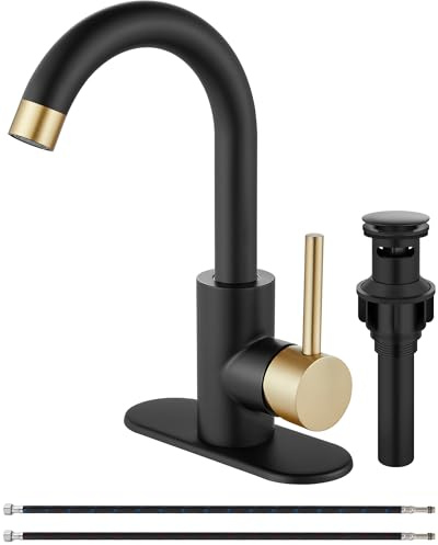 Midanya Single Handle Bathroom Sink Faucet 1 Hole,Brushed Gold&Matte Black