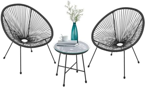 Juskys Balkonmöbel Set Ostana 3-teilig - Tisch & 2 Sessel - stilvolle Sitzgruppe für Balkon, Terrasse & Garten - Gartenmöbel Balkonset Schwarz