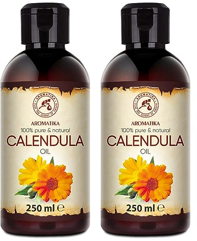 Ringelblumenöl 2x250ml - Calendula Öl - Calendula Officinalis - Calendula-Öl-Set - Rein & Natürlich - Calendula Öl - Basisöl - Ringelblumen Öl für Schönheit - Massage - Kosmetik - Körperpflege