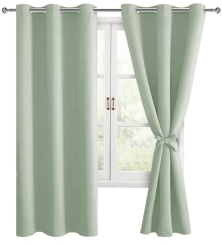 Hiasan Verdunklungsvorhänge Gardinen mit Ösen,Salbeigrün Blickdicht Vorhänge,2 Stück,117 x 137 cm (Breite x Höhe),weiche Schiebevorhänge für Schlafzimmer,Wohnzimmer usw.