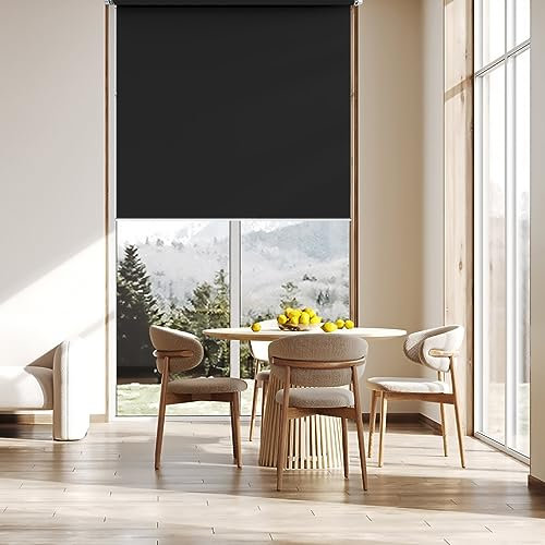 Rollo Thermorollo 40 x 130 cm, Blickdicht Sichtschutz Sonnenschutz, Fensterrollo Innen, inklusive Montagematerial, für Fenster und Tür, Schwarz