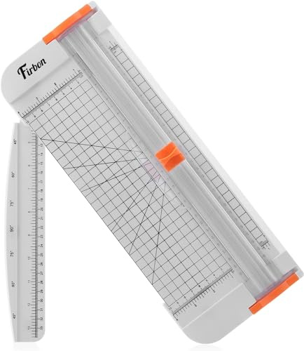 Firbon A4 pappersskärare 12-tums titan papperstrimmer Scrapbooking-verktyg med automatiskt säkerhetsskydd och sidolinjal för hantverkspapper, kupong, etikett och kartong (vit)