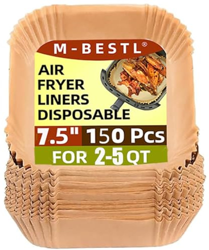 7.5 Inch Air Fryer Parchment Paper Liners Square,150 Pcs Non-stick &Oil-proof Air Fryer Liners Disposable for 2-5 QT Frying,Baking,Roast